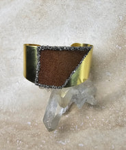 Load image into Gallery viewer, BRACELET - Brass wide cuff with leather and Pyrite stones - BR-252