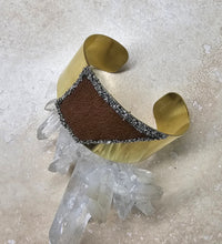 Load image into Gallery viewer, BRACELET - Brass wide cuff with leather and Pyrite stones - BR-252