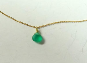 TINY Necklace - Gold Plated necklace with Green quartz stone - NC-832 Green