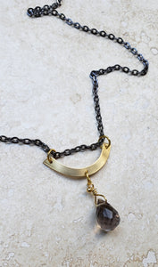 NECKLACE - Faceted smoky quartz drop stone,  short necklace   Style:  NEC-1547