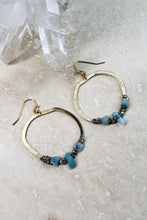 Load image into Gallery viewer, EARRING - Brass hoop dangle earring with Aquamarine stones - EAR-458