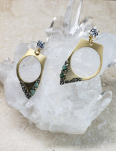Load image into Gallery viewer, EARRING - Brass uneven Hoop with Emerald and Pyrite stones - EAR-460