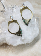 Load image into Gallery viewer, EARRING - Brass uneven Hoop with Emerald and Pyrite stones - EAR-460