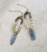 Load image into Gallery viewer, EARRING - Brass Oval earring with Kyanite and Pyrite stones - EAR-461