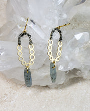Load image into Gallery viewer, EARRING - Brass Oval earring with Kyanite and Pyrite stones - EAR-461