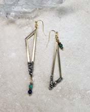 Load image into Gallery viewer, EARRING - Brass triangle earring with stones - EAR-467