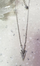 Load image into Gallery viewer, TINY Necklace - Silver Plated arrowhead short necklace with Cubic Zirconia- NC-813