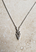 Load image into Gallery viewer, TINY Necklace - Silver Plated arrowhead short necklace with Cubic Zirconia- NC-813