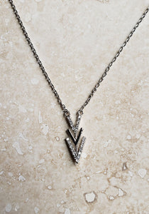 TINY Necklace - Silver Plated arrowhead short necklace with Cubic Zirconia- NC-813