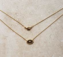 Load image into Gallery viewer, TINY Necklace - Gold and Wood Evil Eye - NC-824