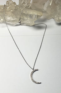 TINY Necklace - Silver Crescent Moon short necklace  -  NC-829