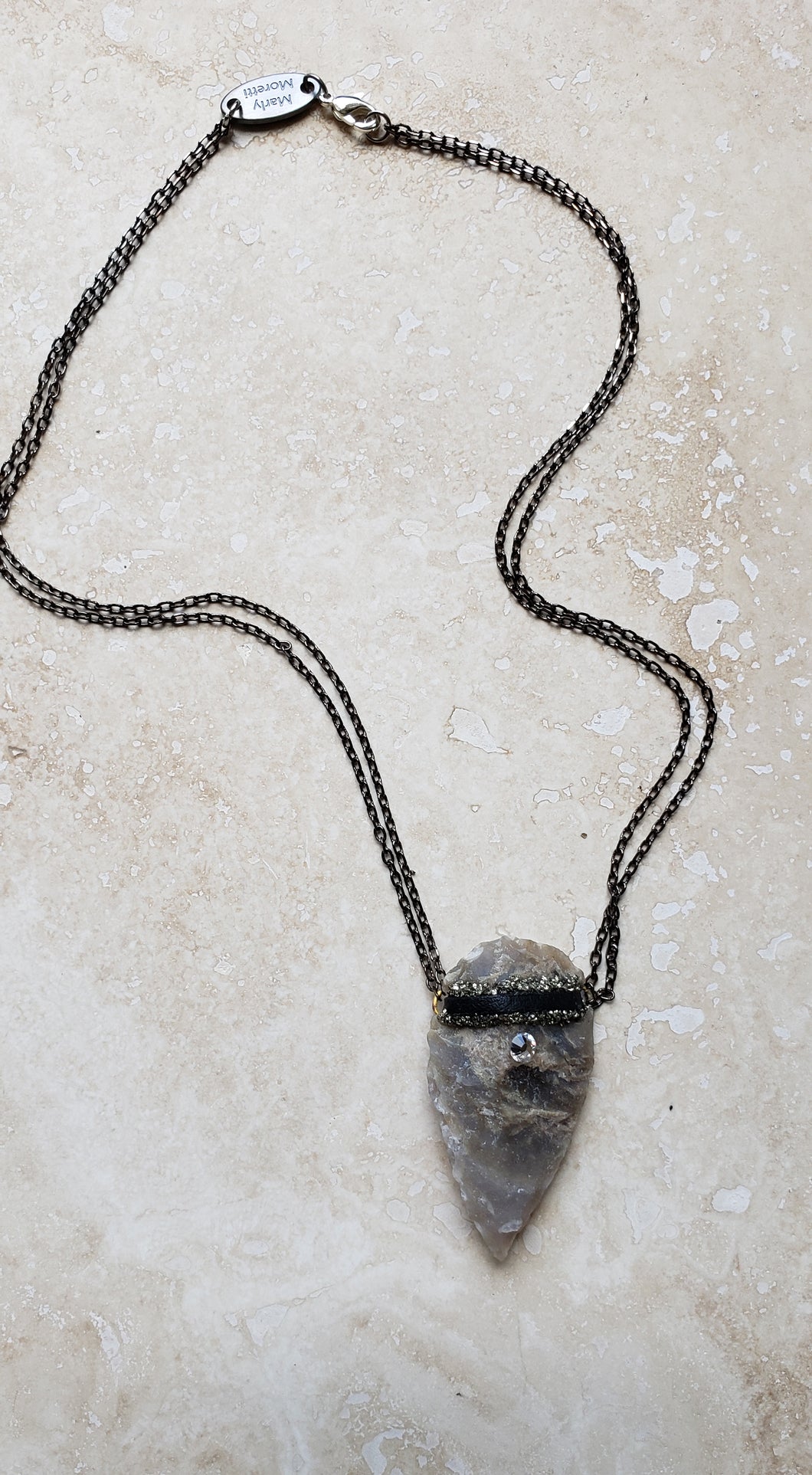 NECKLACE - NEC-1505 - Agate Stone Arrowhead pendant with Pyrite stones