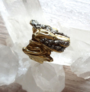RING - Brass texturized ring with Pyrite stones  -  R-1076