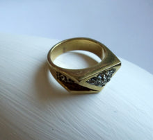 Load image into Gallery viewer, RING - Brass texturized triangle ring with Pyrite stones- R-1082
