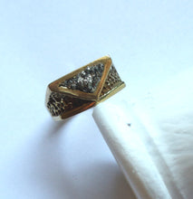 Load image into Gallery viewer, RING - Brass texturized triangle ring with Pyrite stones- R-1082