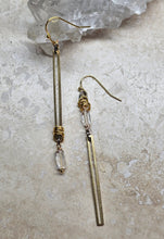 Load image into Gallery viewer, EARRING - Brass long dangle Bar earring with Crystal -  EAR-480