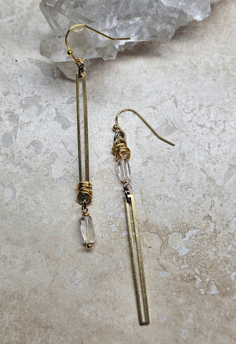 EARRING - Brass long dangle Bar earring with Crystal -  EAR-480