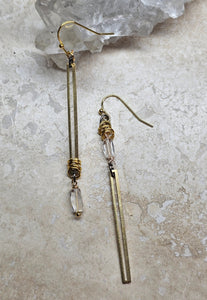 EARRING - Brass long dangle Bar earring with Crystal -  EAR-480