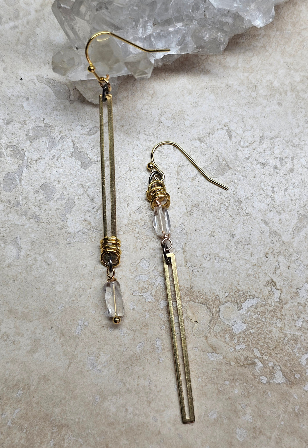 EARRING - Brass long dangle Bar earring with Crystal -  EAR-480