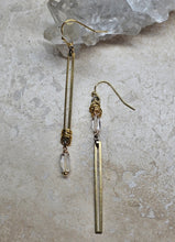 Load image into Gallery viewer, EARRING - Brass long dangle Bar earring with Crystal -  EAR-480