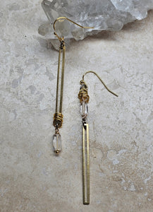 EARRING - Brass long dangle Bar earring with Crystal -  EAR-480