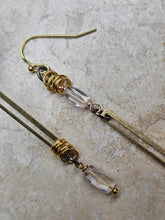 Load image into Gallery viewer, EARRING - Brass long dangle Bar earring with Crystal -  EAR-480