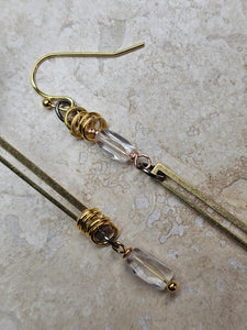 EARRING - Brass long dangle Bar earring with Crystal -  EAR-480