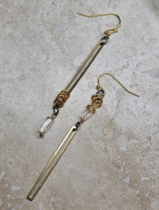 EARRING - Brass long dangle Bar earring with Crystal -  EAR-480