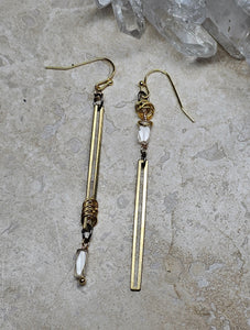 EARRING - Brass long dangle Bar earring with Crystal -  EAR-480