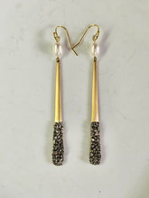 Load image into Gallery viewer, EARRING - Brass flat earring with Pyrite stones and freshwater pearl -  EAR 425