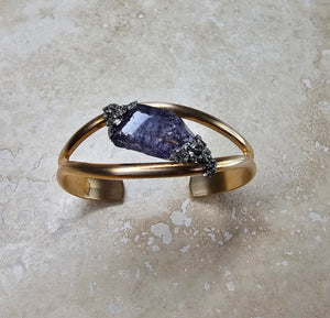 BRACELET -  Brass double wire cuff with Amethyst  -  BR-243