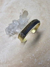 Load image into Gallery viewer, BRACELET - Brass cuff with chain, leather and Pyrite - BR- 249