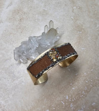 Load image into Gallery viewer, BRACELET - Brass  cuff with leather and Agate + Pyrite stones  -  BR-250