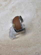 Load image into Gallery viewer, BRACELET - Stainless Steel wide cuff with leather, Pyrite  -  BR-254
