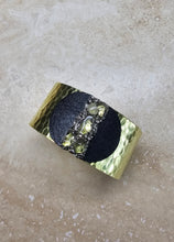 Load image into Gallery viewer, BRACELET - Brass hammered wide cuff with leather and crystal - BR-255
