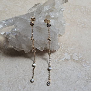STUD - Long chain  earring with cubic zirconia -  E-107