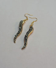 Load image into Gallery viewer, EARRING  -   Gold plated dangle horn earring with Pyrite  -       EAR -213