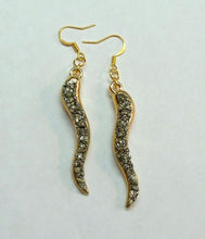 Load image into Gallery viewer, EARRING  -   Gold plated dangle horn earring with Pyrite  -       EAR -213