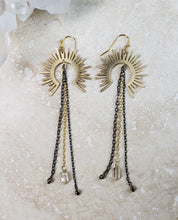 Load image into Gallery viewer, EARRING - Brass Sun and chains  dangle long earring  -  EAR-465