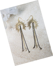 Load image into Gallery viewer, EARRING - Brass Sun and chains  dangle long earring  -  EAR-465