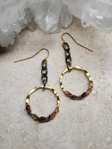 EARRING - Gold plated circle dangle earring with agate stones -  EAR-471 Agate