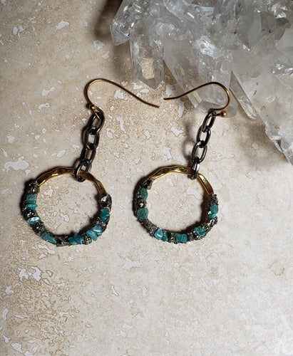 EARRING -  Gold plated circle dangle earring with Amazonite  - EAR-471 Amazonite
