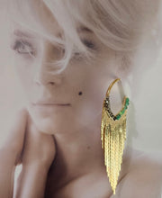 Load image into Gallery viewer, EARRING - Gold Plated Fringe earring with Emerald +Pyrite stones - EAR-477