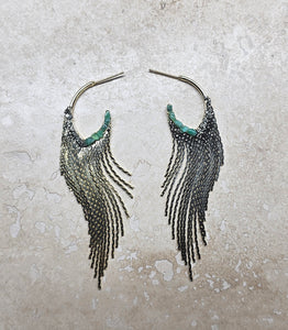 EARRING - Gold Plated Fringe earring with Emerald +Pyrite stones - EAR-477