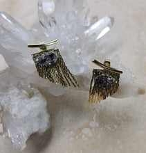 Load image into Gallery viewer, EARRING - Gold Bar fringe earring with Amethyst -  EAR-478