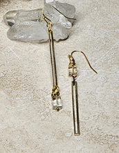 Load image into Gallery viewer, EARRING - Brass long dangle Bar earring with Crystal -  EAR-480