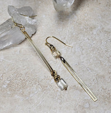 Load image into Gallery viewer, EARRING - Brass long dangle Bar earring with Crystal -  EAR-480