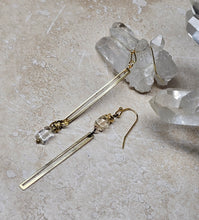 Load image into Gallery viewer, EARRING - Brass long dangle Bar earring with Crystal -  EAR-480