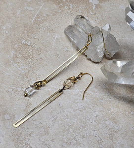 EARRING - Brass long dangle Bar earring with Crystal -  EAR-480