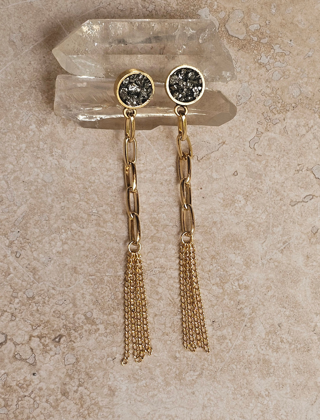 EARRING - Gold Plated Chain Earring   with Post - EAR-482